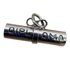 Vintage Silver Tone Diploma Scroll Charm Graduation‎ Commemorative Pendant